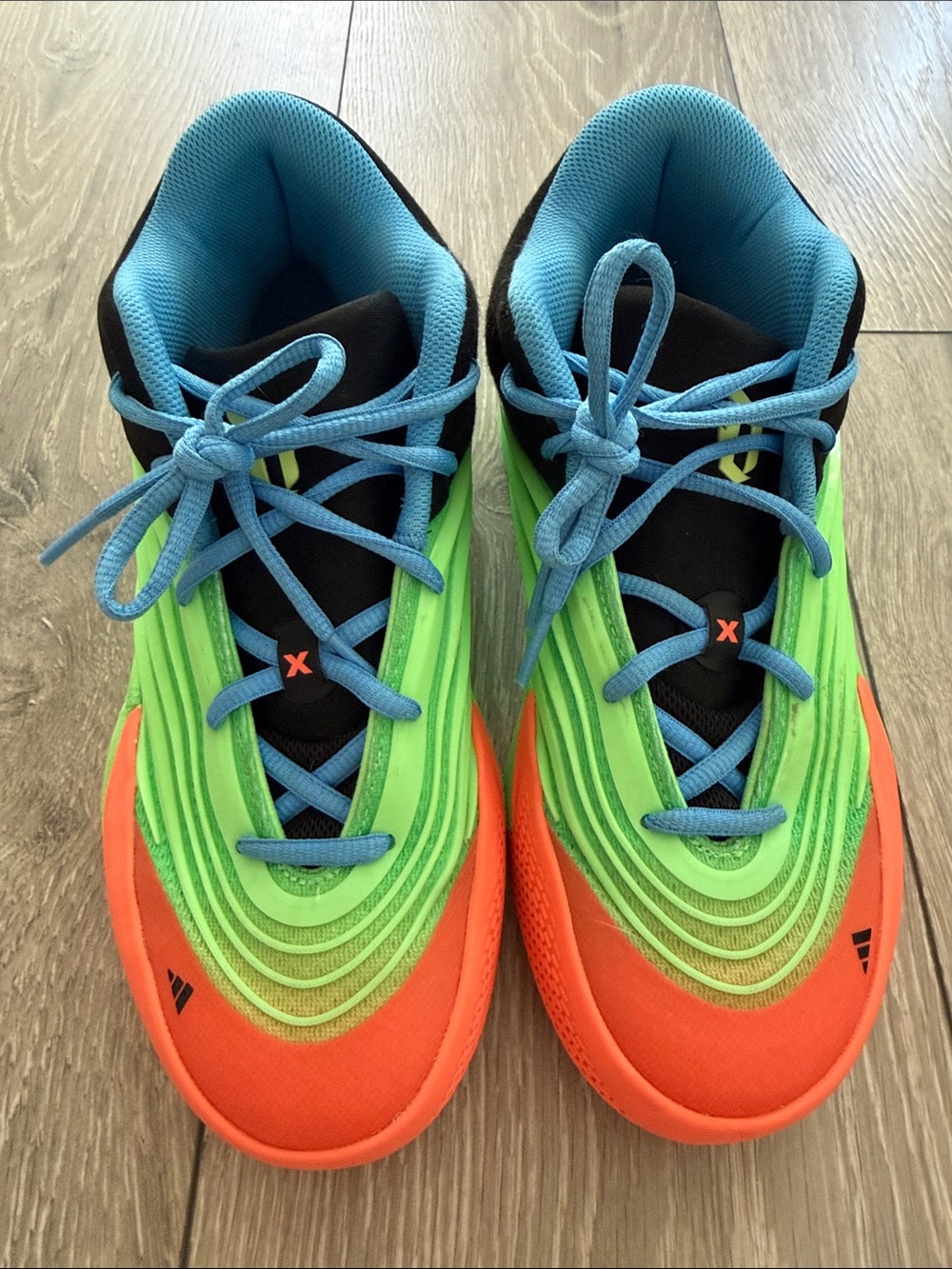 adidas Kids Bright Green & Orange Sneakers with Blue Laces